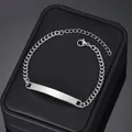 Polished silver stainless steel NK chain bracelet with engravable rectangular bar and clasp - Curb Chain / Steel