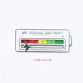 Creative social battery enamel pin with sliding metal lightning bolt in white finish - Percentage Battery