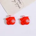 Red Christmas resin glove charms with white snowflake pattern for DIY jewelry crafts - Snowflake Glove