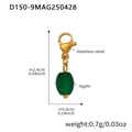 Gold stainless steel clasp pendant with a green agate bead and detailed measurements - Gold Green Agate Pendant (D150-9)