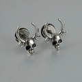 Punk style skull bull horn stud earrings in retro silver stainless steel for men and women - 1.2X6X6MM / Horned Skull