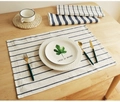 Blue and white striped cotton linen rectangular placemat and napkin set on wooden table - 40*60cm / Thin Striped Style