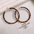 Macro shot of large hoop earrings with leopard print leather texture and gold hooks - Brown Black Woven Hoop 62mm / Silver Pin-Gold Coffee 62mm(44#)