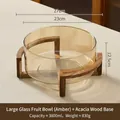 Amber glass salad bowl with acacia wood stand, 27cm diameter, 3800ml capacity bowl - 3800ml / Large Amber (Acacia Wood Stand)