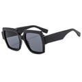 Classic thick black frame square sunglasses with dark grey lenses in 3/4 side view - Black Frame Black Grey Lens