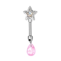 Piercing-Ohrstecker Stern aus Silber mit pinkem Anhänger in Tropfenform - Rosa Tropfen (Einzelstück)