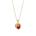 Gold heart necklace featuring a faceted red crystal pendant with a unique melting gold design - Red