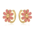 Detail of pink enamel daisy ear cuffs with gold base for non-pierced ears - Type C Pink