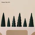Set of 6 dark green flocked ceramic Christmas tree ornaments in minimalist geometric shapes - Green Set of 6