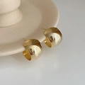 Polished gold 925 silver needle French retro geometric C-shaped stud earrings - Gold Mirror Half-round Stud (E066)