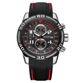 Megir men's chronograph sports watch with black silicone strap and silver steel case - Silver Case Black Dial