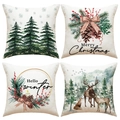 Set of four Christmas linen pillow covers featuring watercolor pine cones and winter animals - Watercolor Forest Animals Set (YMA73) / Set of 4