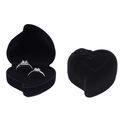 Elegant black velvet heart-shaped jewelry box for rings and small earrings - Black / Heart Flower Skewed Double Ring / Black