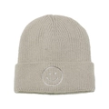 Berretto con ricamo smiley e maglia a coste spesse per il calore invernale in beige - M (56-58cm) / Beige
