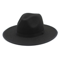 Close-up of classic black wool fedora featuring a wide brim and sleek satin ribbon band - M (56-58cm) / Black