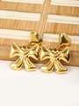 Gold bow heart drop earrings with 14K plating and polished finish for women - Large Heart Bowknot Dangle / Gold