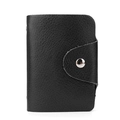 Black genuine leather card holder with secure silver snap fastener and textured finish - Black