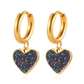 Gold hoop earrings with shimmering black heart pendants featuring a glittery finish - Gold with Black