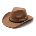 Classic brown western wool felt cowboy hat with black braided band and wide brim - M (56-58cm) / Khaki