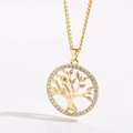 Detail of 14K gold tree of life pendant featuring white zircon and colored crystals - Tree of Life (XL0059)
