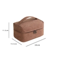 Brown PU leather toiletry bag with handle and size details measuring 24x15.5x11.5 cm - Camel Small Size
