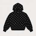 Black cotton hoodie featuring all-over white cross flower print in a stylish loose fit - S / Black Garden