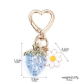 Golden keychain with blue strawberry and white daisy charms featuring size dimensions - K00869-06 Blue Clear Strawberry with Daisy