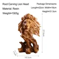 Nordic resin lion head statue with wood carving texture for office or home decor - Root Carving Lion Head