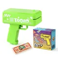 Electric neon green money gun party toy with paper bills and cartoon branded gift box - Green (With Text Logo) / Green Money Gun + 100 Notes