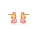 Orecchini a lobo in argento S925 con zirconi sfumati rosa e arancio dorati - Oro 18K [Cluster di Champagne Rosa]