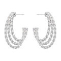 Detailed view of silver twisted rope hoop earrings with minimalist geometric design - VE969 Platinum
