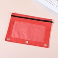 Red 3-ring binder pencil pouch with clear window and durable fabric for school - Transparent Red (Single Zipper)