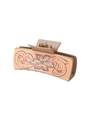 Rectangle faux leather hair claw clip with blue floral pattern in beige finish - Beige Blue Brown Floral (90175)