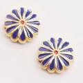 Blue and red cloisonne sunflower charm pendants with gold plating for DIY jewelry - 12mm/Hole 2.0mm / Sapphire Blue
