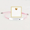 Pink woven adjustable bracelet with Just Breathe engraved metal bar on an inspiring card - Just Breathe Silver Bar Pink Rope With Card