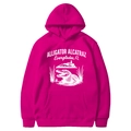 Bright rose pink hoodie with white alligator graphic and Alcatraz typography print - Rose Red