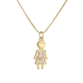 Close-up of a gold-plated girl pendant with heart zircon and micro-set crystals - Heart with Girl