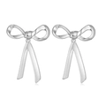 Detailed view of silver bow-shaped V-pendant earrings with a polished metallic finish - Style C Long Bowknot / Silver Long Bowknot