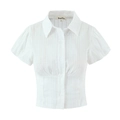 Detalle de la camisa blanca con mangas abullonadas, pliegues en cintura y ganchos - XS / Blanco