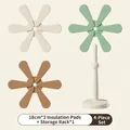 4-delige set siliconen onderzetters van 18 cm met verticale houder in zachte aardetinten - Ronde Basis [3 stuks set] Kleurendoos