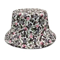 Détail du motif d'un chapeau bob beige avec imprimés fleurs roses, feuilles et papillons - M (56-58cm) / Imprimé Fleurs Roses et Papillons (1#)