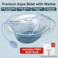 Blue ergonomic sitz bath basin for toilet seat with manual flusher and storage hook - Gen 2 Bidet with Hook / Blue
