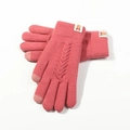 Gants roses en tricot d'alpaga tactiles avec motif torsadé pour femme en hiver - Taille unique / Doigt Complet / Rose Rouge (Pointes Tactiles)