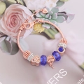 Bracciale a maglia serpente oro rosa con perle di cristallo blu e ciondolo a cuore - Stile Chiave Cuore in Cristallo Blu Scuro (4#)