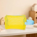 Yellow mesh beach bag for kids toys featuring blue zipper and handle with mesh texture - Mesh Octagonal Bag Yellow 17x11x8cm