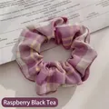 Elastic floral scrunchie in purple and beige plaid pattern, raspberry tea style - JK Raspberry Black Tea