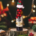Christmas wine bottle decoration set with red and black plaid hat and scarf - Plaid Pointed Hat And Plaid Scarf