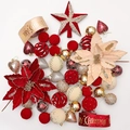 Christmas tree decoration set with red and gold ornaments, tree topper and floral accessories - Velvet Wine Red Champagne Gold Ribbon Flower Accessory Pack