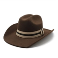 Chapeau de cowboy classique en feutre marron foncé avec large bord et ruban rayé - M (56-58cm) / café