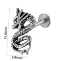 Silver stainless steel labret stud featuring a 15mm detailed coiled dragon design - Dragon (#27) / 1.2*8mm / Silver